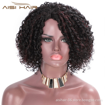 Aisi Hair Synthetic Afro Curly Short Wigs Black Mixed Bug Short Deep Curly Wigs Kinky Curly Hair Wigs for Women